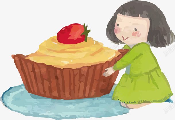 手绘蛋糕与女孩png免抠素材_新图网 https://ixintu.com 免抠甜品素材 女孩 甜品 美食 蛋糕