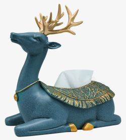 鹿装饰品蓝色小鹿收纳纸巾盒餐桌摆件高清图片