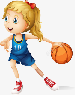 蓝色上衣的女孩儿童节打篮球的女孩高清图片