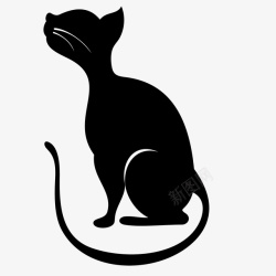 黑色的手绘猫咪剪影素材