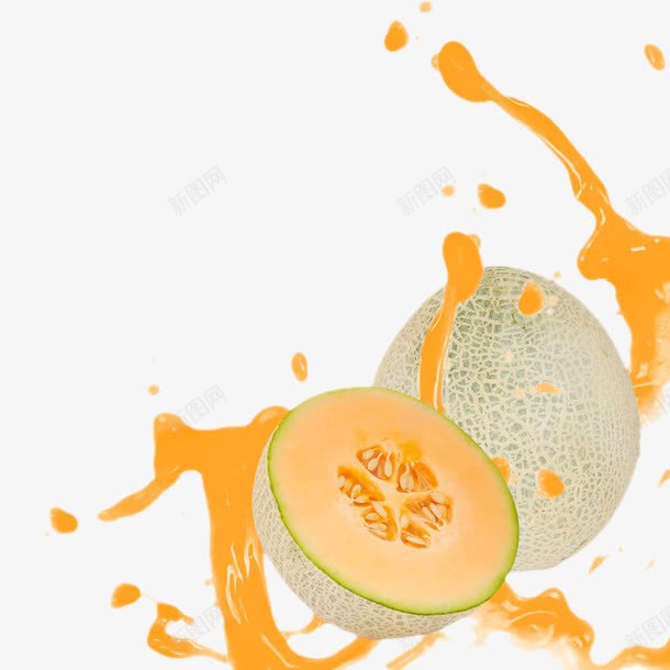 哈密瓜png免抠素材_新图网 https://ixintu.com 冰爽 好喝的果汁 新鲜的哈密 果汁 橙色 水果 瓜果 飞溅的果汁 鲜榨