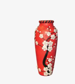 软陶花瓶红色梅花花瓶高清图片