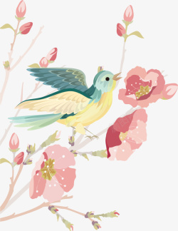 水彩花鸟画卡通水彩工笔花鸟装饰图案高清图片