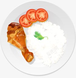 米饭鸡腿手绘午饭高清图片