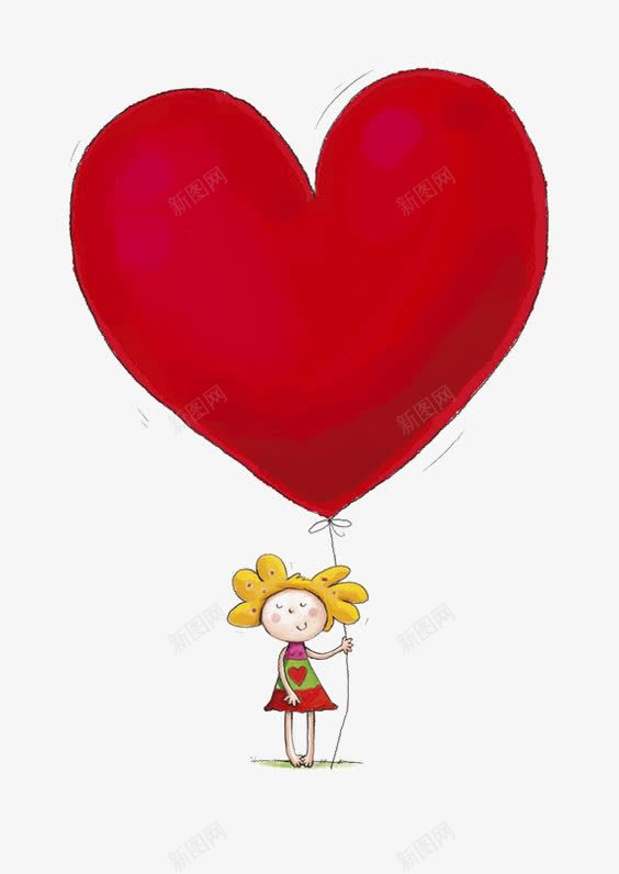 红色爱心png免抠素材_新图网 https://ixintu.com 创意 卡通 小孩 手绘 插画 气球 爱心