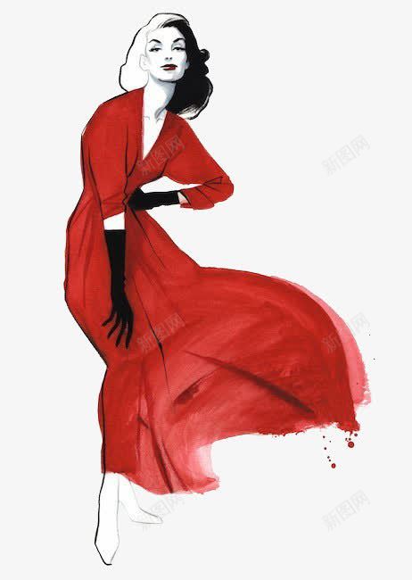 手绘女性png免抠素材_新图网 https://ixintu.com 女孩 搭配 时尚 模特 礼服 红色 长裙子