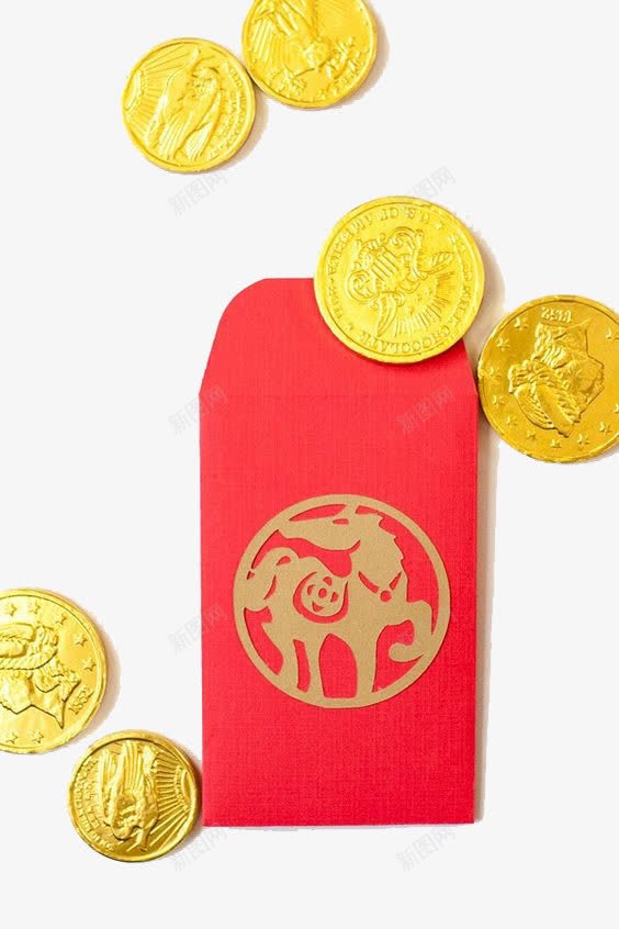 新年红包png免抠素材_新图网 https://ixintu.com 新年元素 红包 纸质红包 金币 金色纪念币