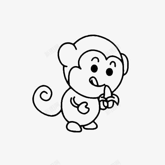 简笔猴子png免抠素材_新图网 https://ixintu.com 卡通 可爱 尾巴 手绘 水果 猴子 简笔 线条 香蕉