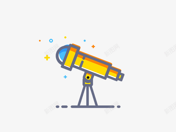 mbe风格望远镜png免抠素材_新图网 https://ixintu.com 几何形状 圆形 天文望远镜 抽象 蓝色 黄色