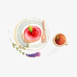 黄桃味下午茶手绘彩色片高清图片