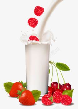 一杯草莓一杯牛奶和水果高清图片