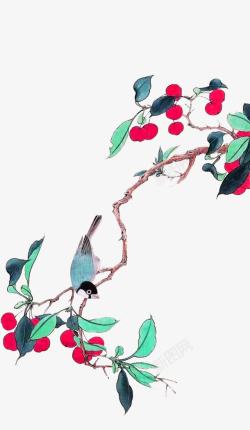 绿色中国风花鸟装饰图案素材