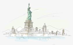 美国自由女神像手绘图案素材