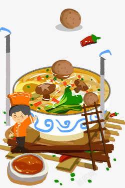 聚餐插画手绘美食面条丸子聚餐插画高清图片