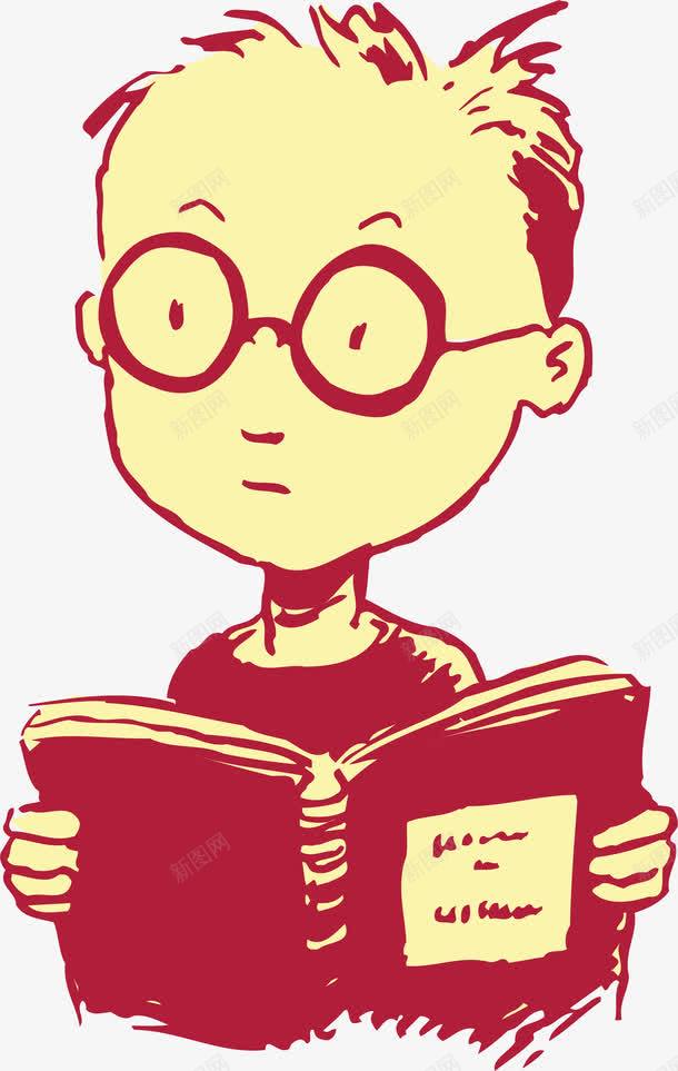 读书的小男孩png免抠素材_新图网 https://ixintu.com 上学 上课 严肃 儿童 卡通手绘 去上学 小学生 看书 认真
