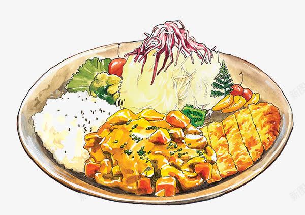 日系食物png免抠素材_新图网 https://ixintu.com 卡通 手绘 米饭 鸡排