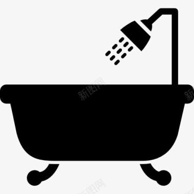 带淋浴的浴缸图标图标
