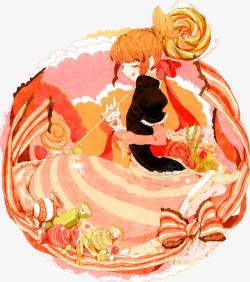仙境中的女孩插画坐在糖果堆中得美少女高清图片