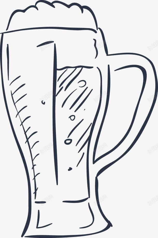 一杯啤酒图标png_新图网 https://ixintu.com 卡通 啤酒杯 啤酒花 手绘 白色的 简笔 线条 黑色的