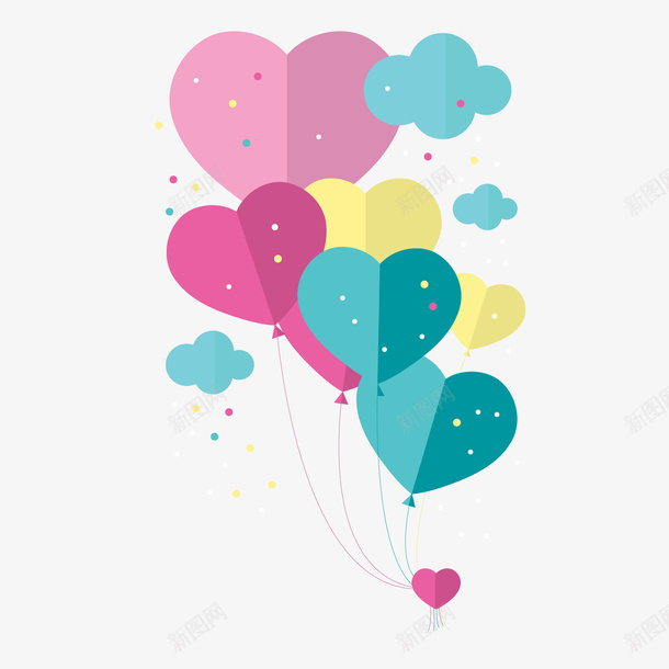 卡通彩色的爱心气球矢量图ai免抠素材_新图网 https://ixintu.com 剪纸风格 彩色 气球 海报装饰 爱心 装饰 矢量图