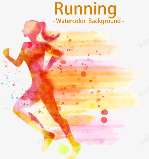 水彩跑步背景png免抠素材_新图网 https://ixintu.com 水彩效果 跑步 跑步的女人 运动