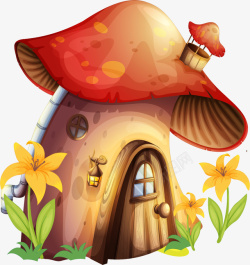 仙境手绘蘑菇卡通手绘美丽的蘑菇屋高清图片