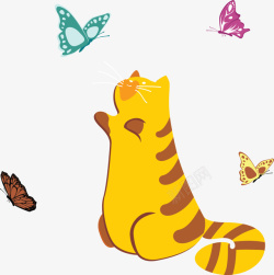 春天猫咪抓蝴蝶的黄色猫咪矢量图高清图片