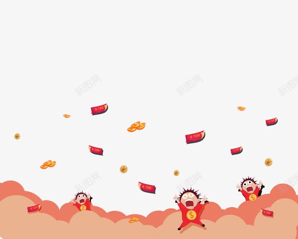 红色卡通小孩红包边框纹理png免抠素材_新图网 https://ixintu.com 云朵 卡通 小孩 红包 红色 边框纹理