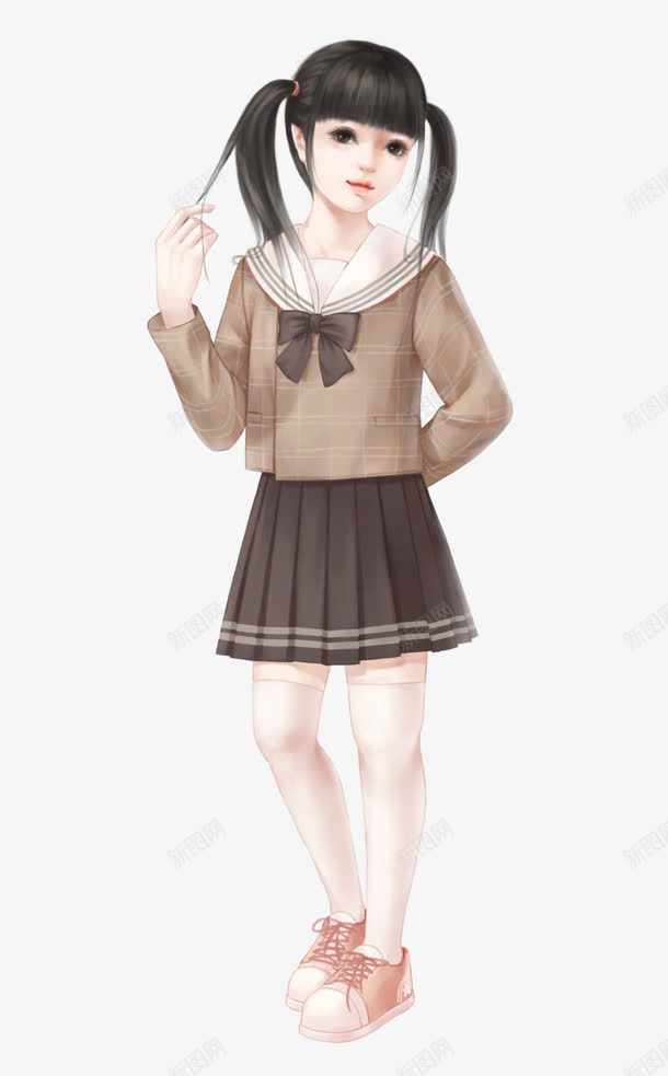 棕色学生服女孩png免抠素材_新图网 https://ixintu.com 女孩 学生 棕色