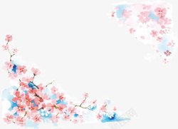 桃树开花水彩画樱花高清图片