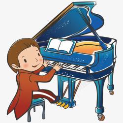 弹钢琴卡通在弹钢琴的男孩矢量图高清图片