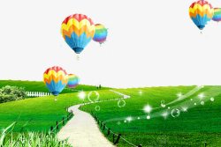 飞升的热气球风景画素材