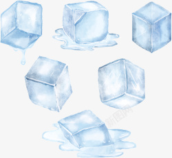 矢量手绘冰块水彩手绘蓝色冰块矢量图高清图片