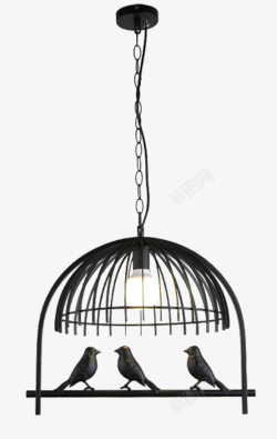 简约灯珠免抠PNG美式简约小鸟鸟笼灯高清图片