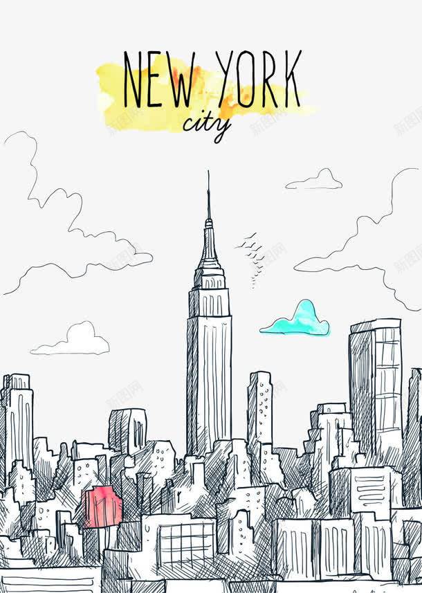 创意手绘纽约城市png免抠素材_新图网 https://ixintu.com 云 创意手绘纽约城市建筑群免费下载 地标 城市 外国 天空 美国