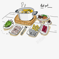 美食制作过程多种蔬菜肉类摆盘牛肉火锅矢量图高清图片