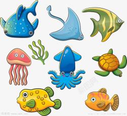卡通海底章鱼玩球卡通Q版海底水动物高清图片