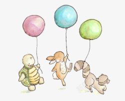兔子气球三只小动物高清图片