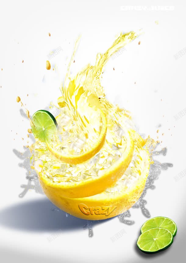 爆炸的柠檬psd免抠素材_新图网 https://ixintu.com 创意 果汁 柠檬汁 柠檬片 柠檬茶 植物 水果 绿色 花茶 饮料