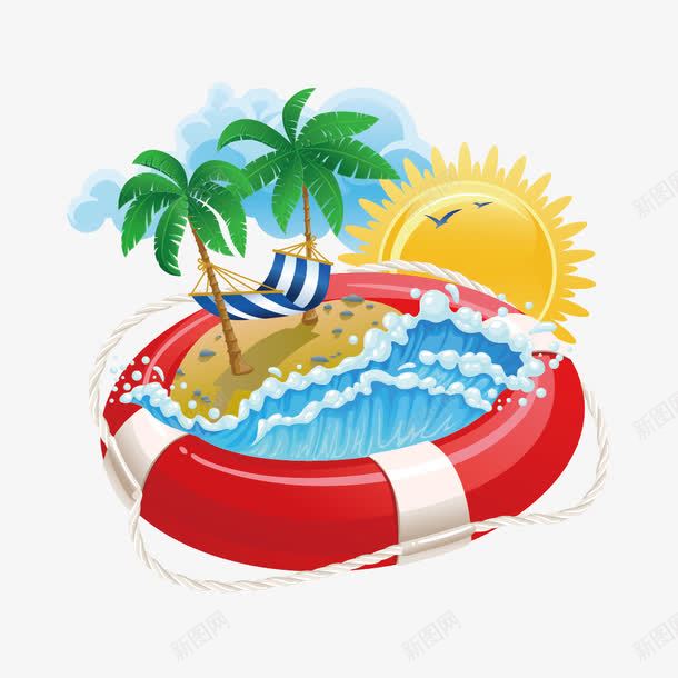 夏日度假png免抠素材_新图网 https://ixintu.com 出游 太阳 度假 椰子树 海边 游泳圈