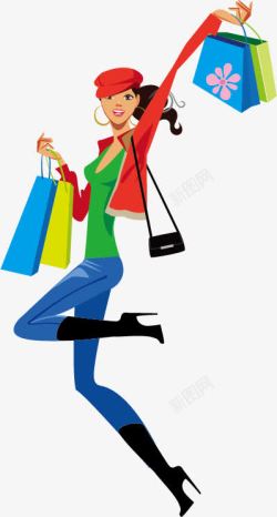 女性网页广告购物完提着大包小包的时尚女人高清图片
