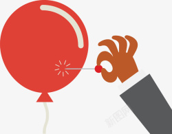 一个人用针扎一个红色的气球矢量图素材