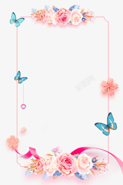 春季手绘花朵与蝴蝶装饰边框素材