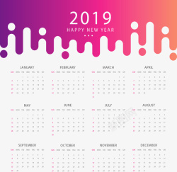 粉紫色新年日历模板矢量图素材