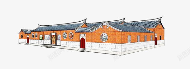 闽南仿古寺庙SU模型psd免抠素材_新图网 https://ixintu.com SU模型 中式建筑 仿古民居 南方建筑 寺庙 闽南建筑 青瓦红砖