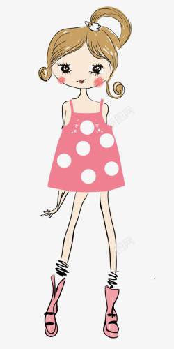 卡通手绘粉色裙子的女孩素材