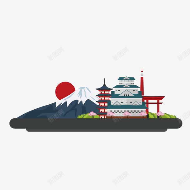 日本建筑png免抠素材_新图网 https://ixintu.com 古典 商务 塔 太阳 富士山 建筑 日本 红色 绿色 美丽的富士山