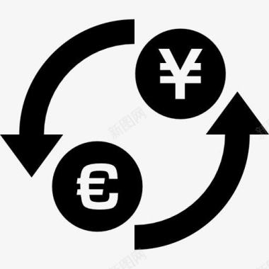 美元兑日元兑换货币符号与箭头圈图标图标