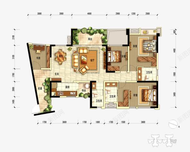 地产户型图png免抠素材_新图网 https://ixintu.com 地产DM单 室内设计 平面图 广告设计模板 建筑效果图 彩平图 户型 户型图 户型彩图 房间平面图 环境设计 设计