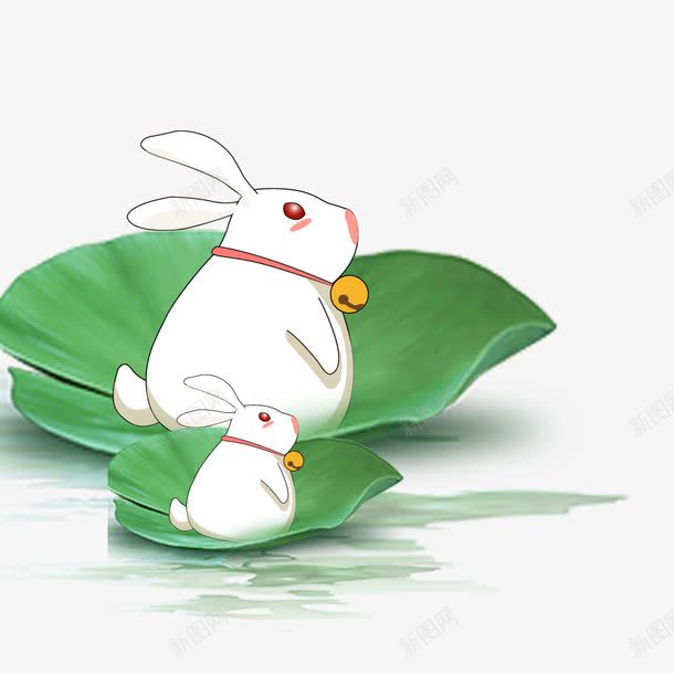中秋玉兔png免抠素材_新图网 https://ixintu.com q版兔子 兔子 卡通 卡通可爱兔子 可爱 手绘 玉兔 白色兔子 绿色 荷花叶子